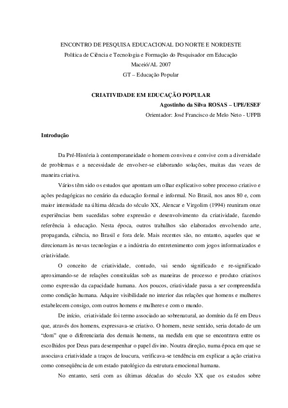 Criatividade em educação popular