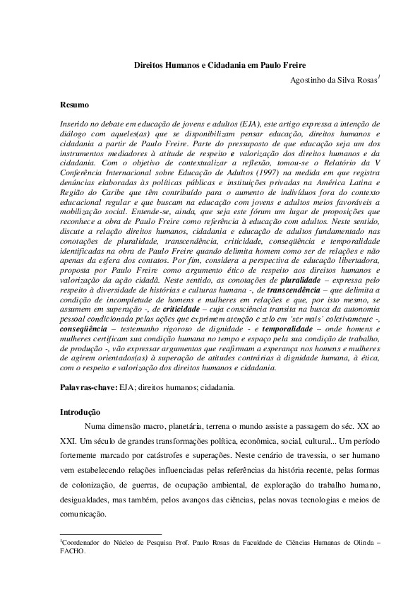 Direitos Humanos e Cidadania em Paulo Freire