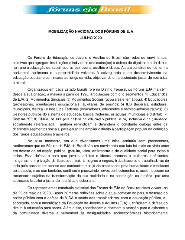 Mobilização Nacional dos Fóruns de EJA