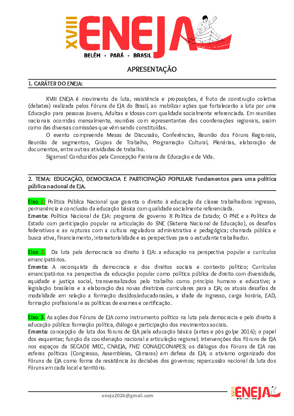 Boletim e programação XVIII ENEJA