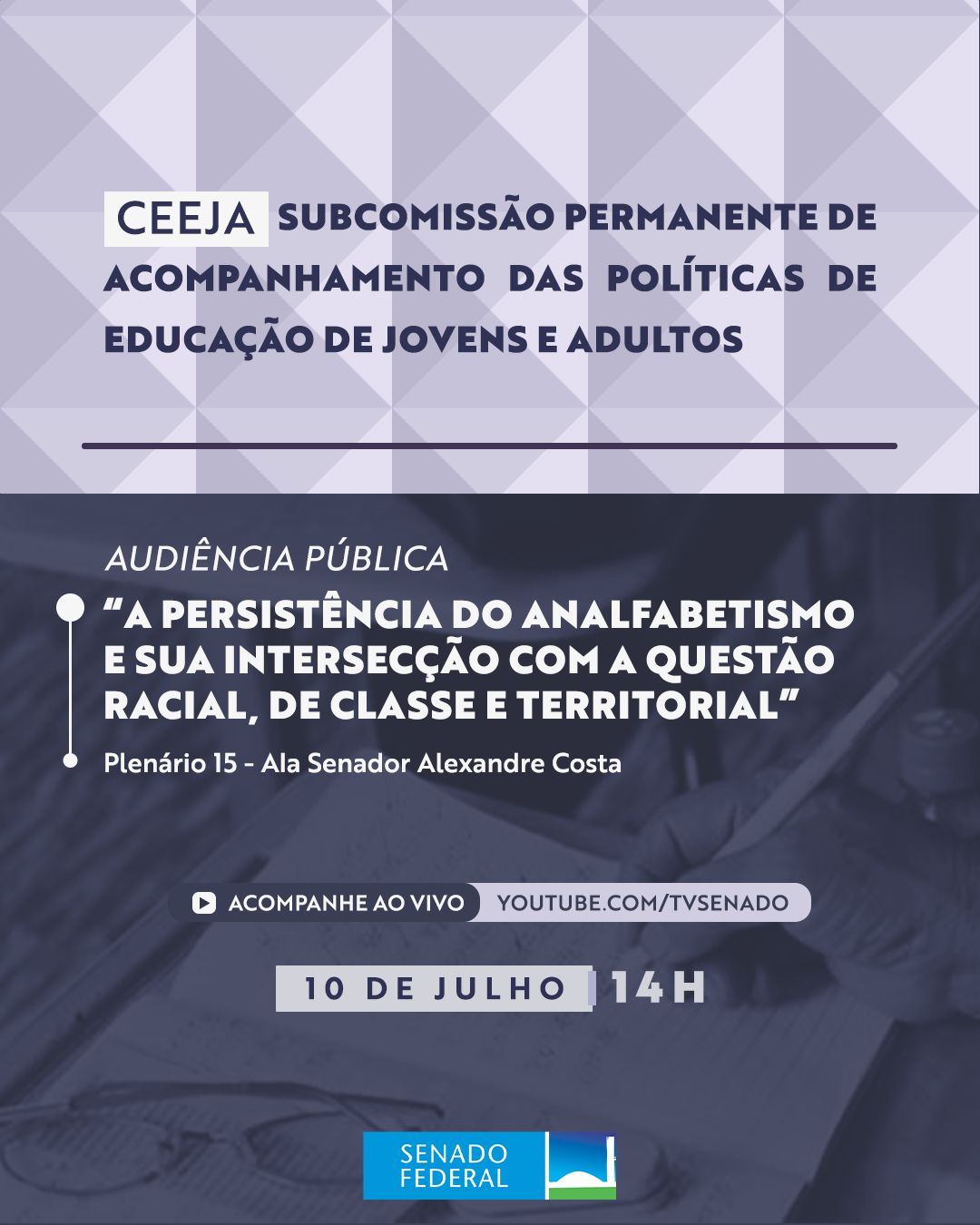 Audiência Pública: “A persistência do Analfabetismo e sua intersecção com a Questão Racial, de classe e territorial”